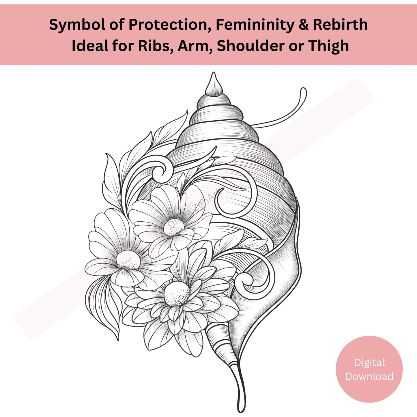 Seashell Floral Tattoo Design
