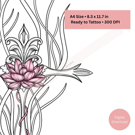 Lotus and Cross Tattoo Design