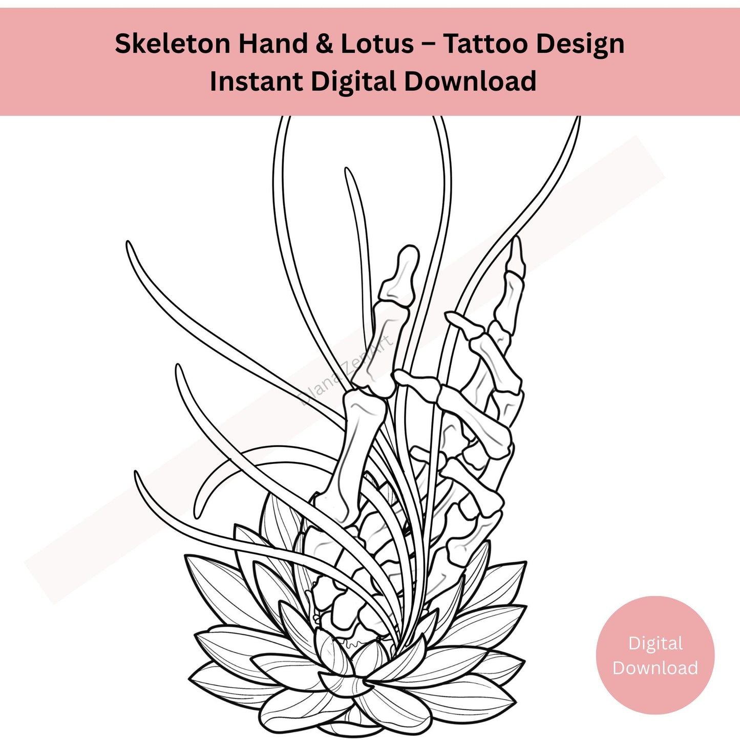 Skeleton Hand and Lotus Tattoo