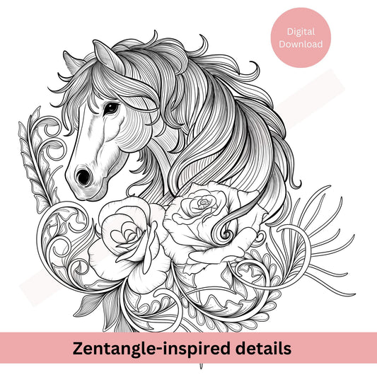 Horse and Roses Tattoo Design