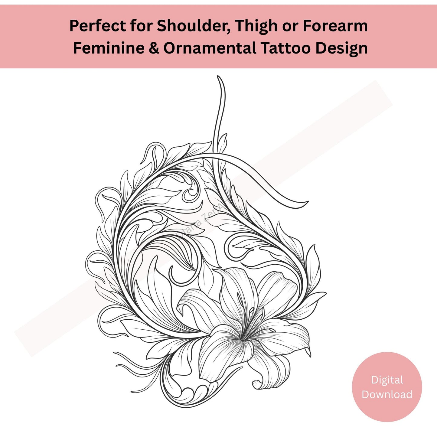Lily Flower Tattoo Design Hand Drawn
