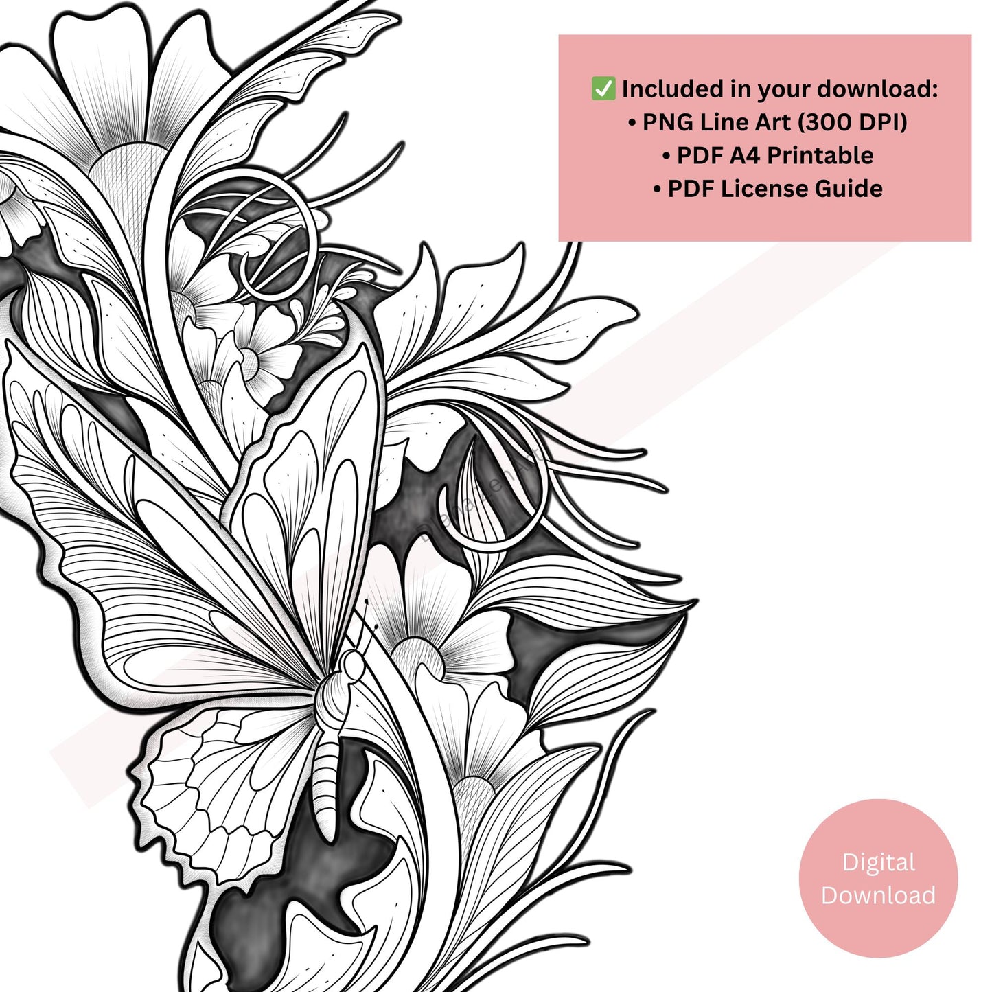 Butterfly Tattoo Design – Elegant Floral Line Art