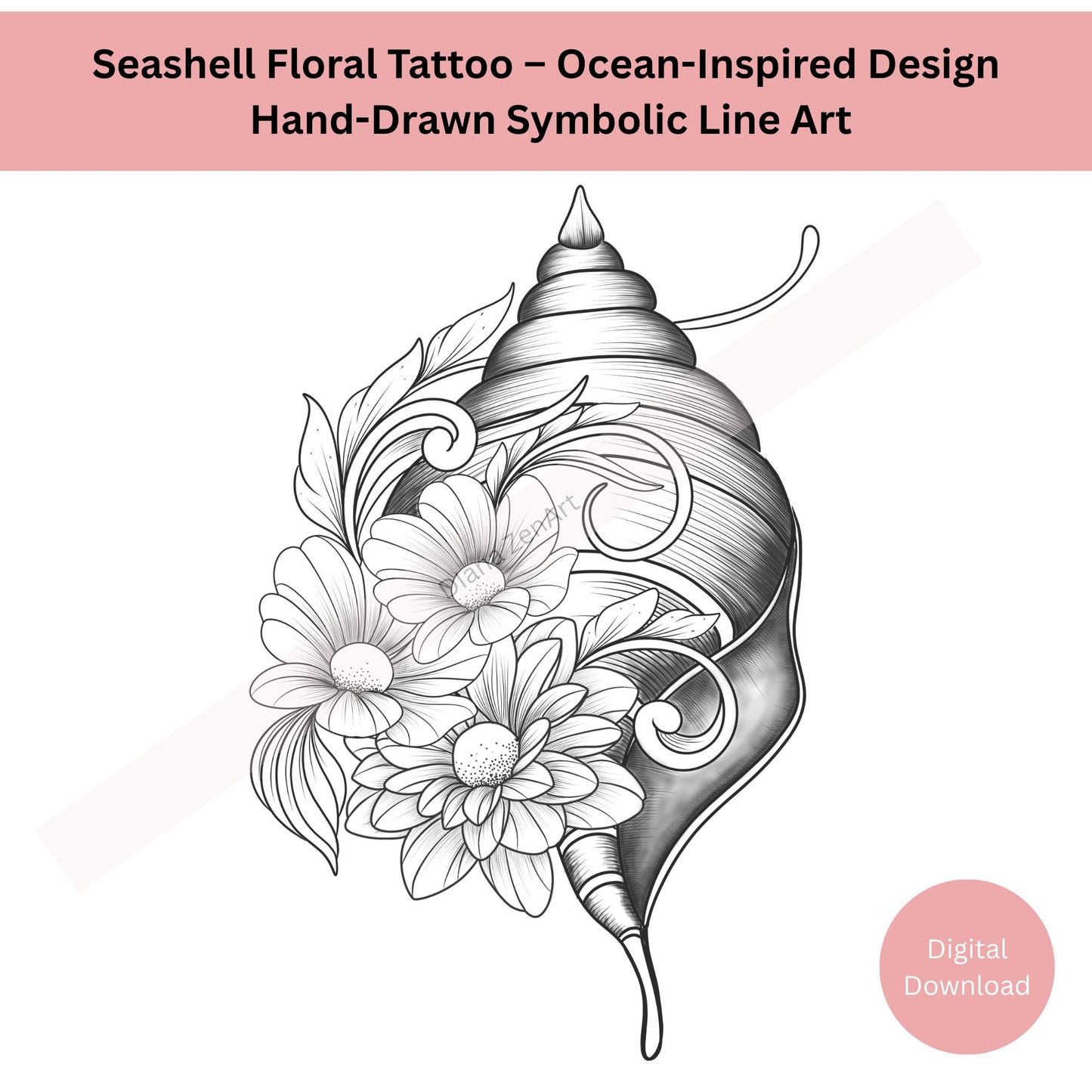 Seashell Floral Tattoo Design