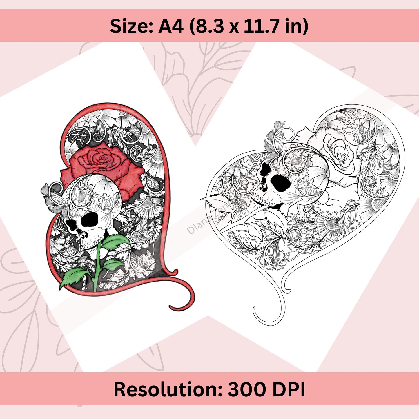 Skull and Rose Tattoo Design