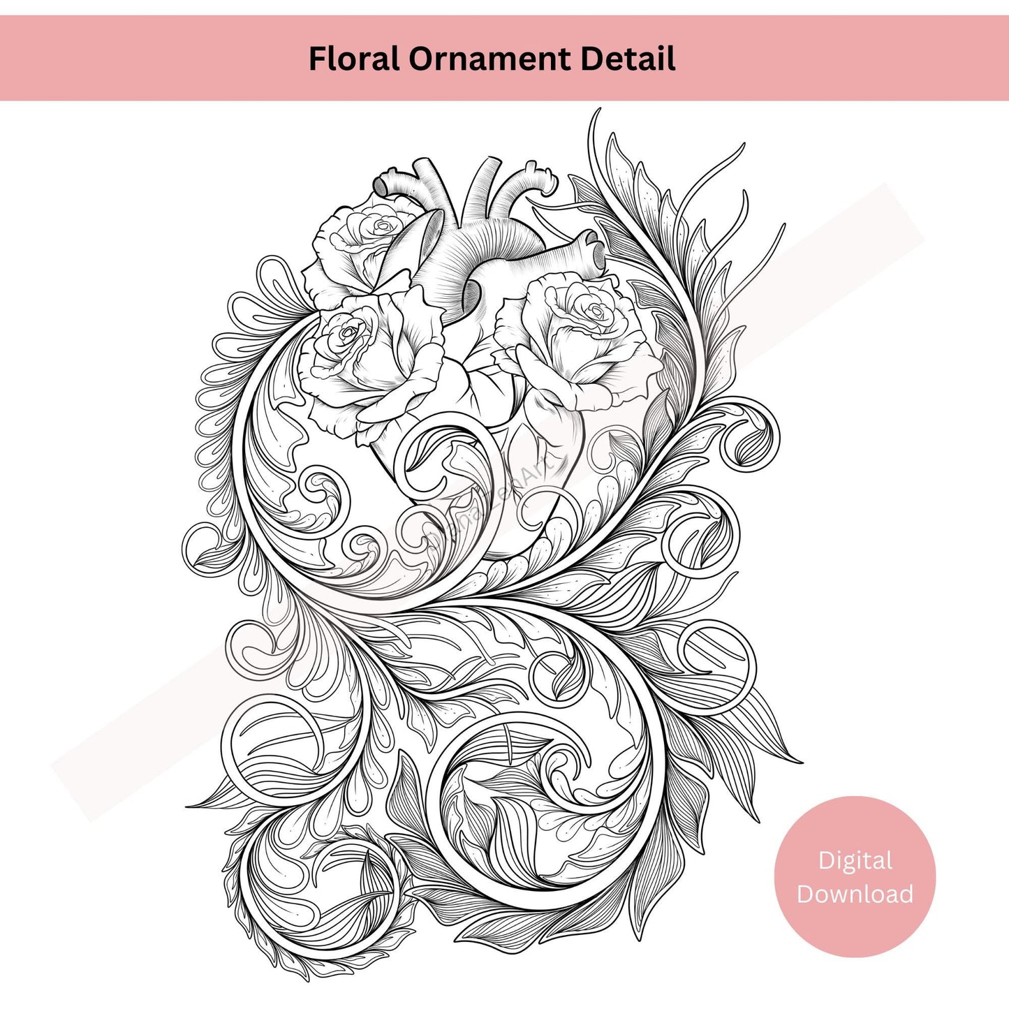 Anatomical Heart and Roses Tattoo Design