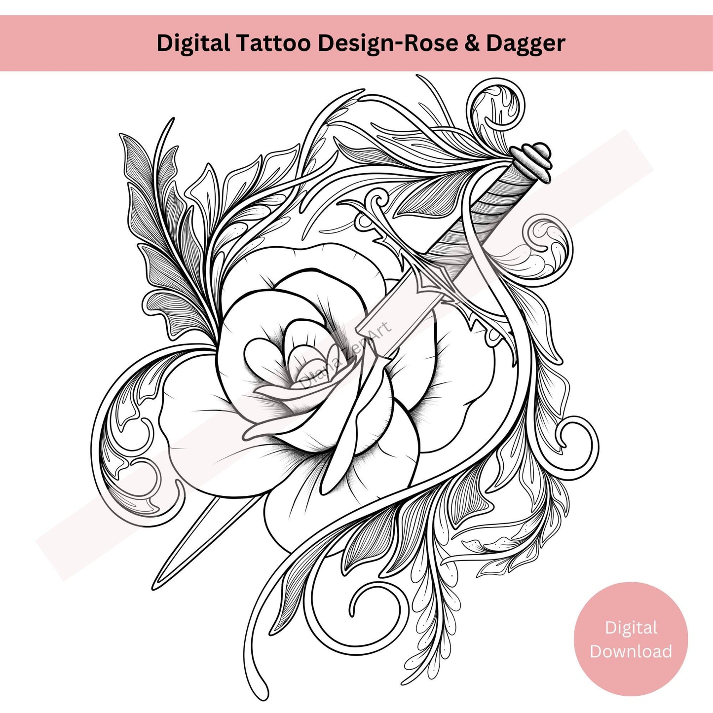 Rose and Dagger Tattoo Design