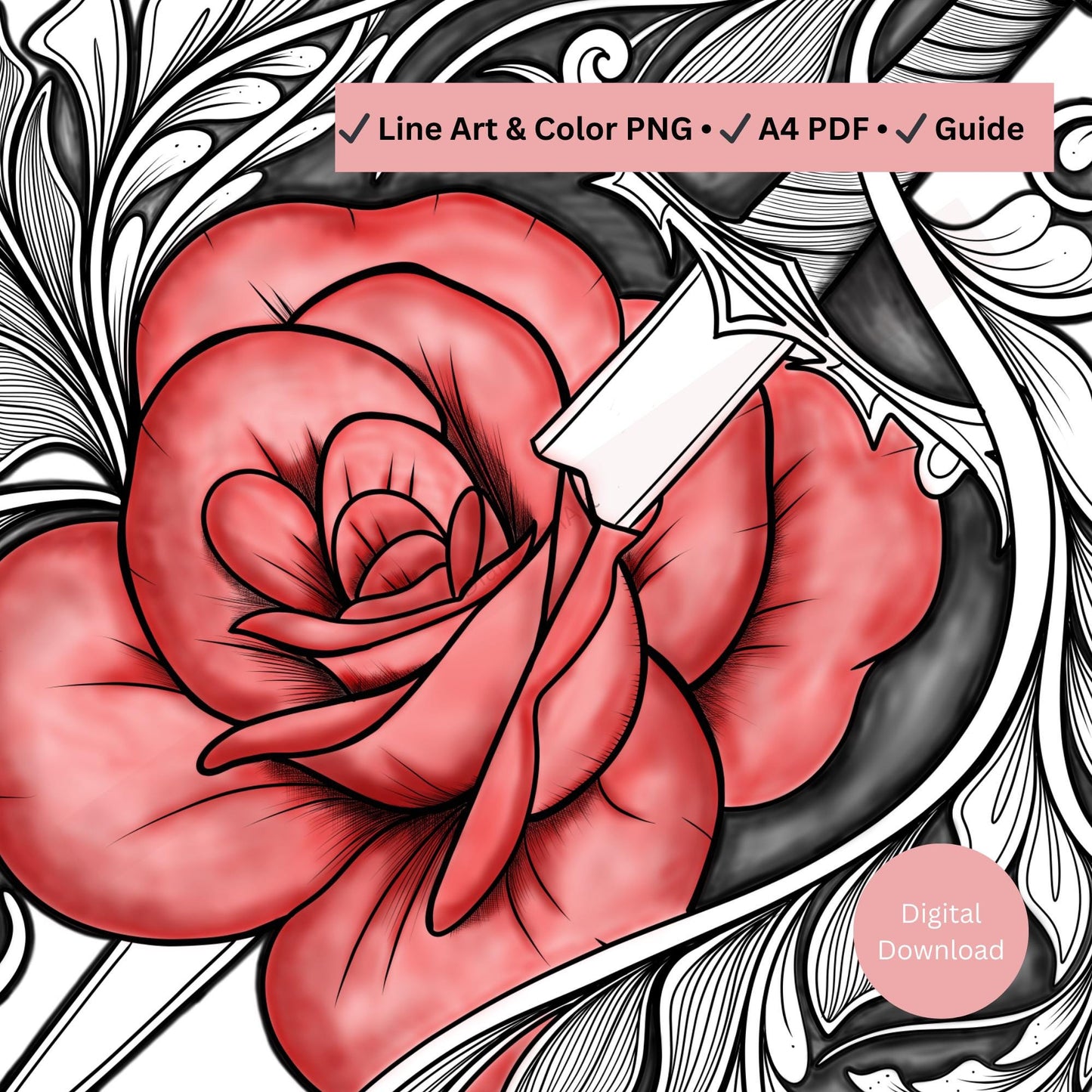 Rose and Dagger Tattoo Design