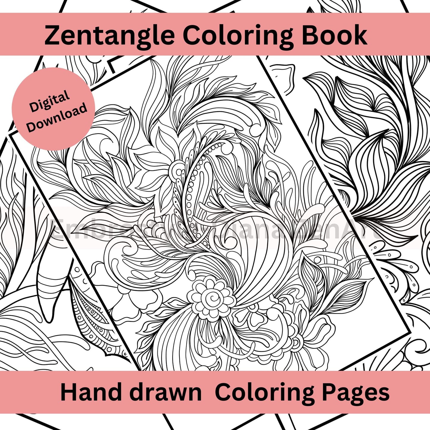 Zentangle Coloring Book - 40 Hand-Drawn Pages for Adults & Teens