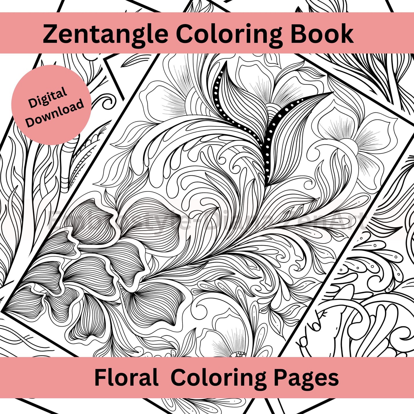 Zentangle Coloring Book - 40 Hand-Drawn Pages for Adults & Teens