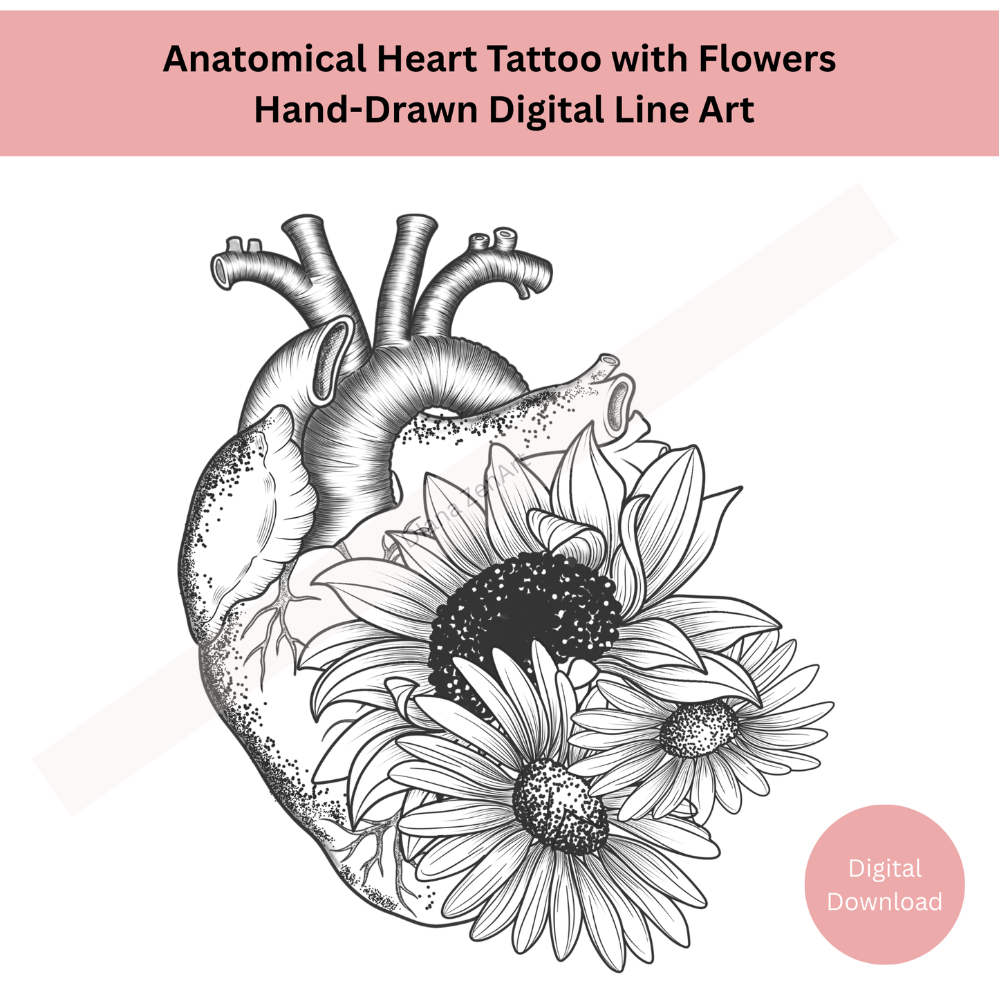 Anatomical Heart with Flowers Tattoo