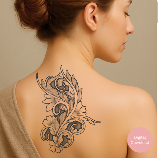 Floral Sleeve Tattoo Design • Vertical Botanical Tattoo Flash • Digital Download PNG PDF