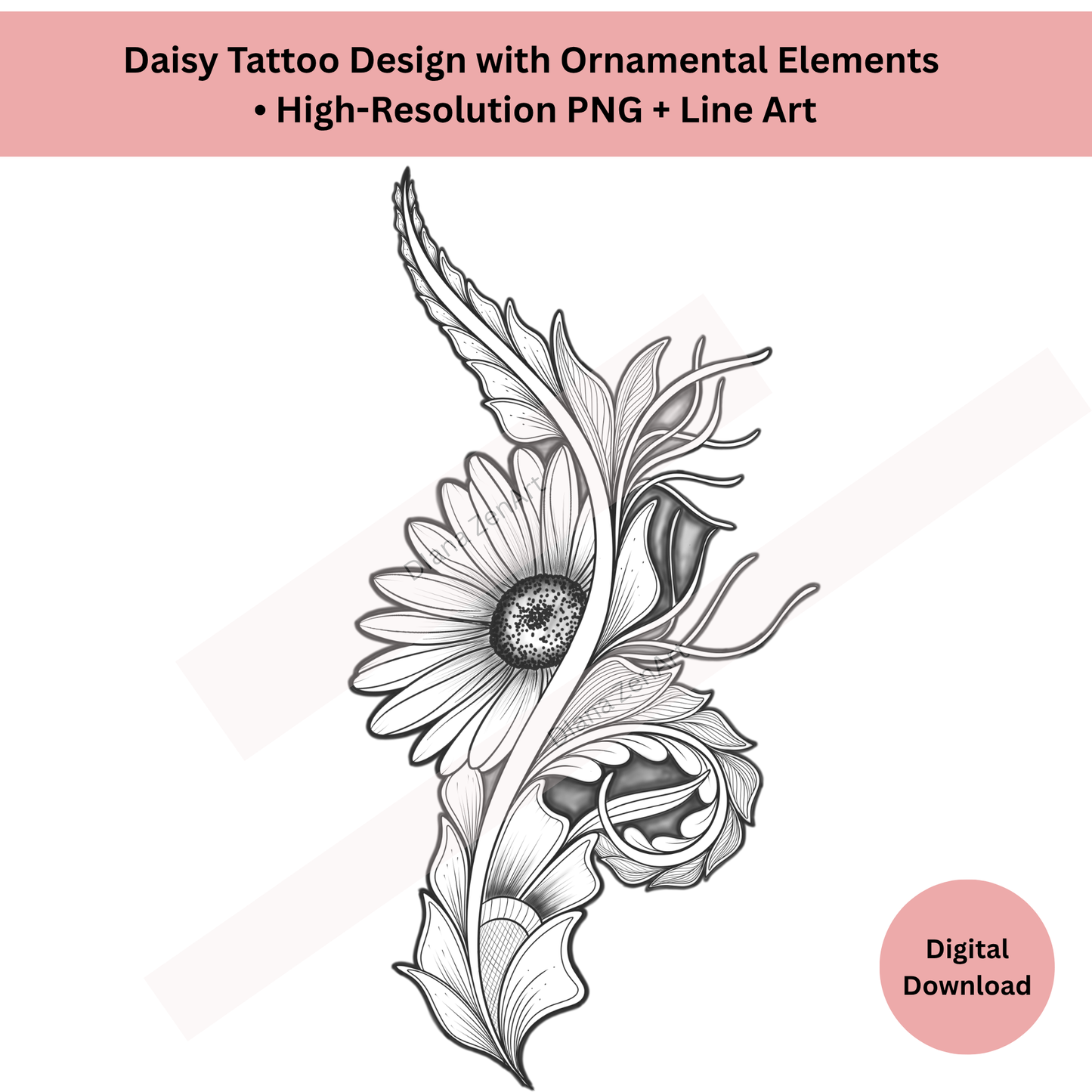 Daisy Spine Tattoo Design • Ornamental Flower Tattoo