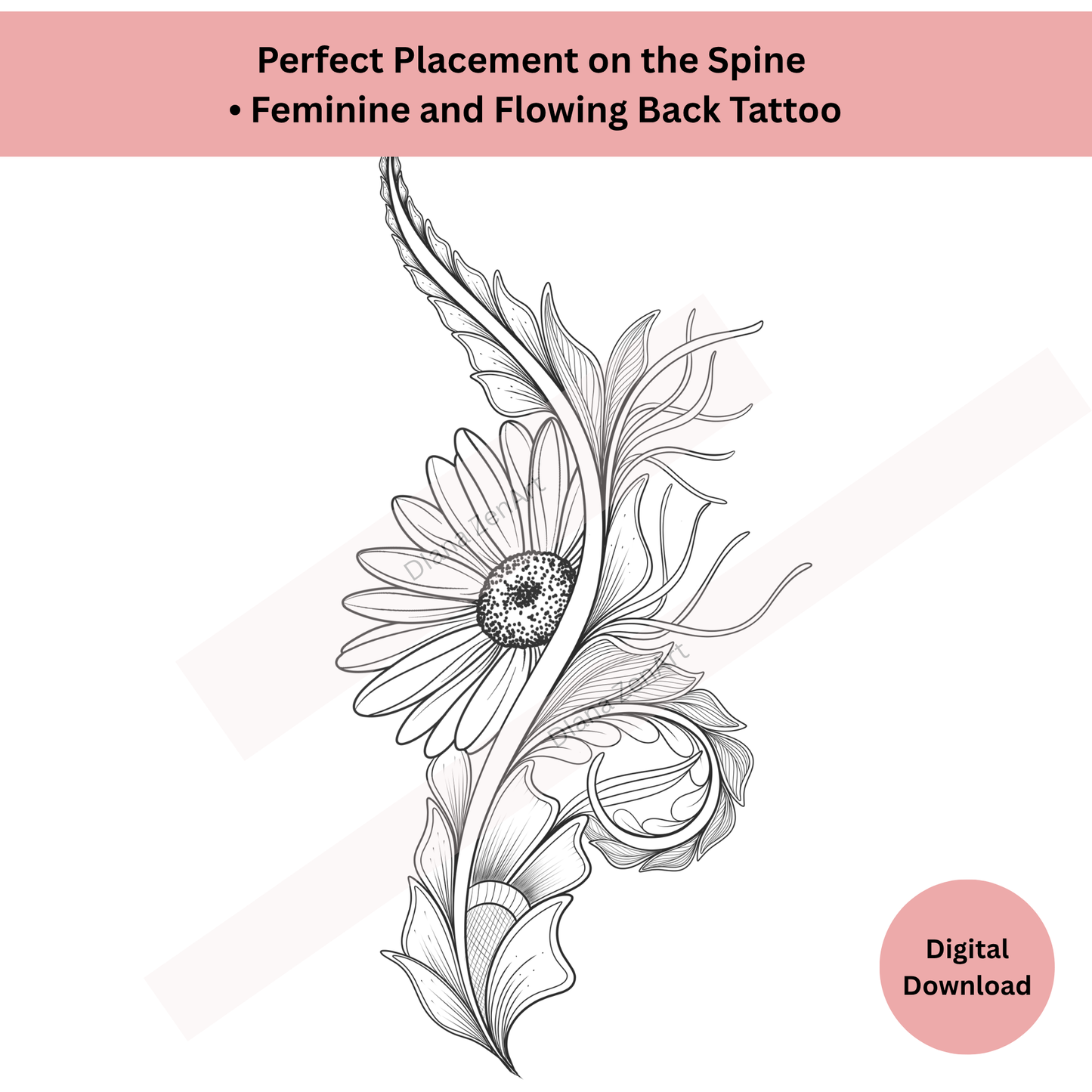 Daisy Spine Tattoo Design • Ornamental Flower Tattoo