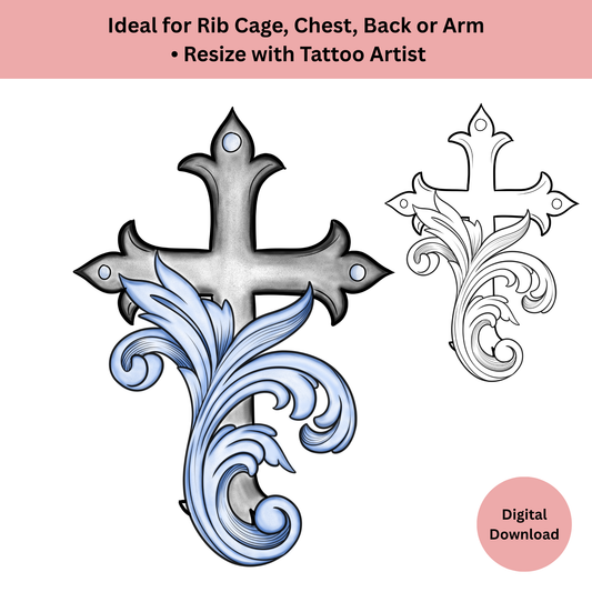 Ornamental Cross Tattoo Design • Religious Symbol Flash