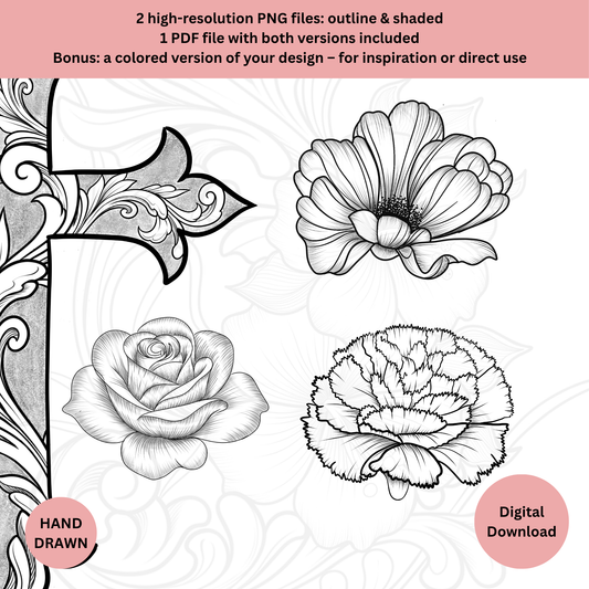 Custom Birth Flower Cross Tattoo Design – Digital Download (Delivered in 24h)