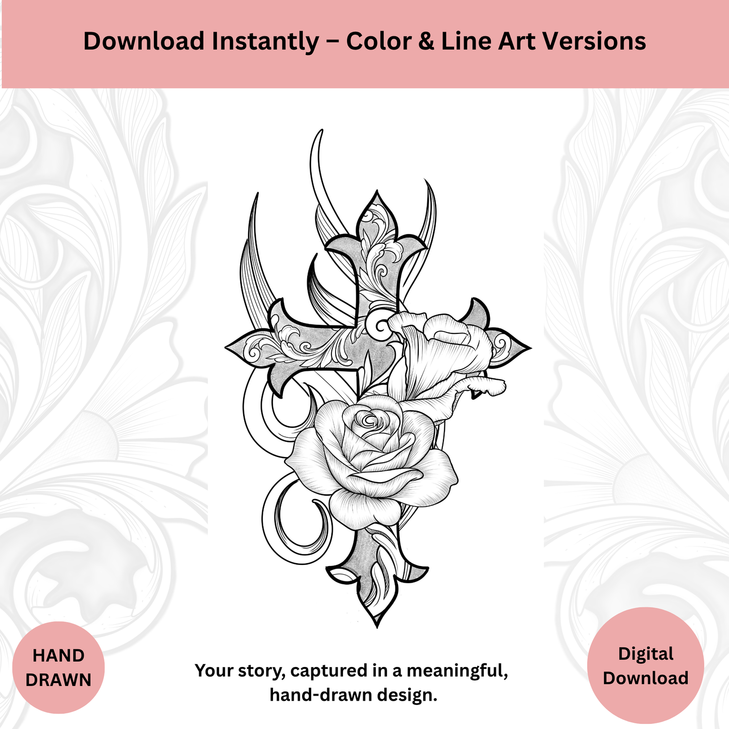 Cross Tattoo with Roses-Memorial Tattoo Design