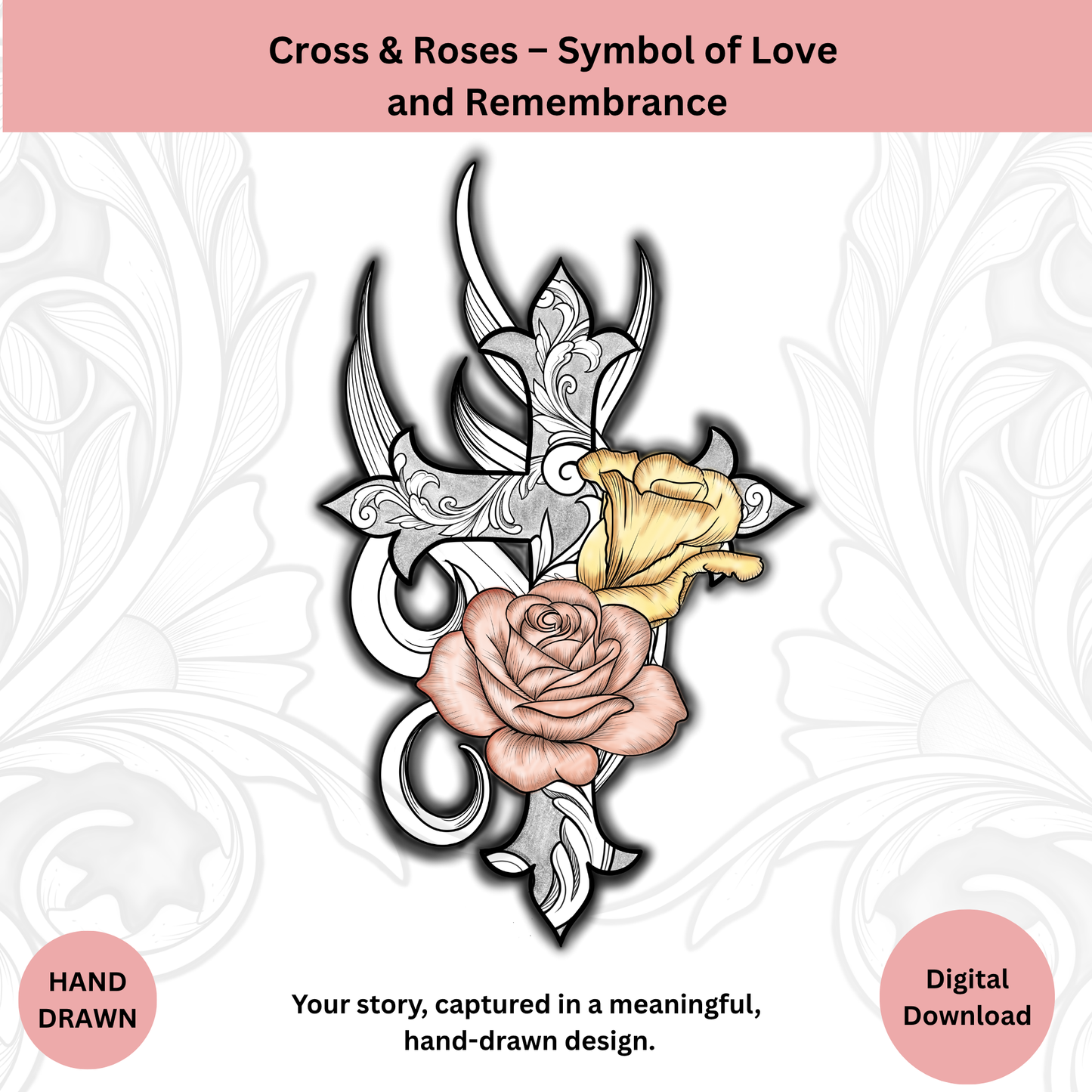 Cross tattoo design with Roses