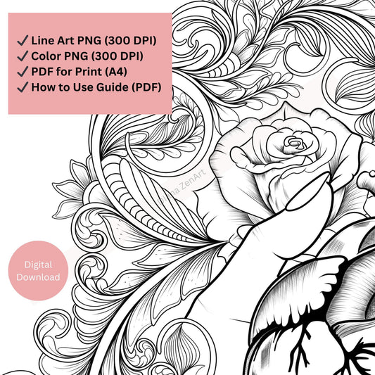 Line art anatomical heart in hand tattoo highlighting realistic structure