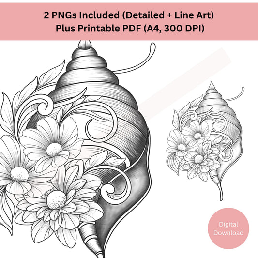 Seashell Floral Tattoo Design