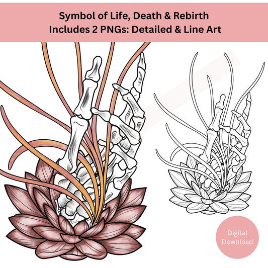 Skeleton Hand and Lotus Tattoo