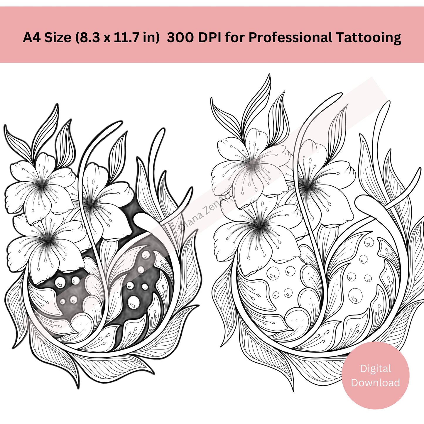 Delicate Floral Tattoo Design Hand Drawn
