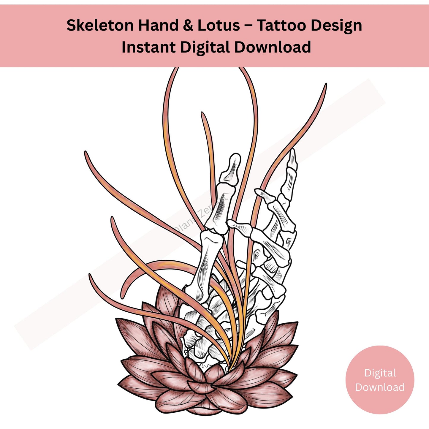 Skeleton Hand and Lotus Tattoo