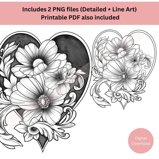 Close-up of floral heart tattoo highlighting emotional bloom line