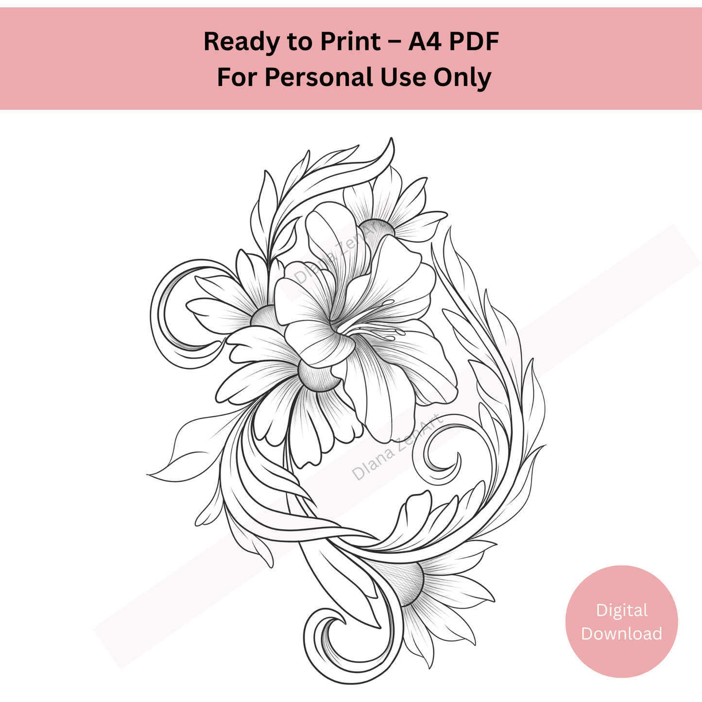 Ornamental floral tattoo design in decorative line art tattoo flash style