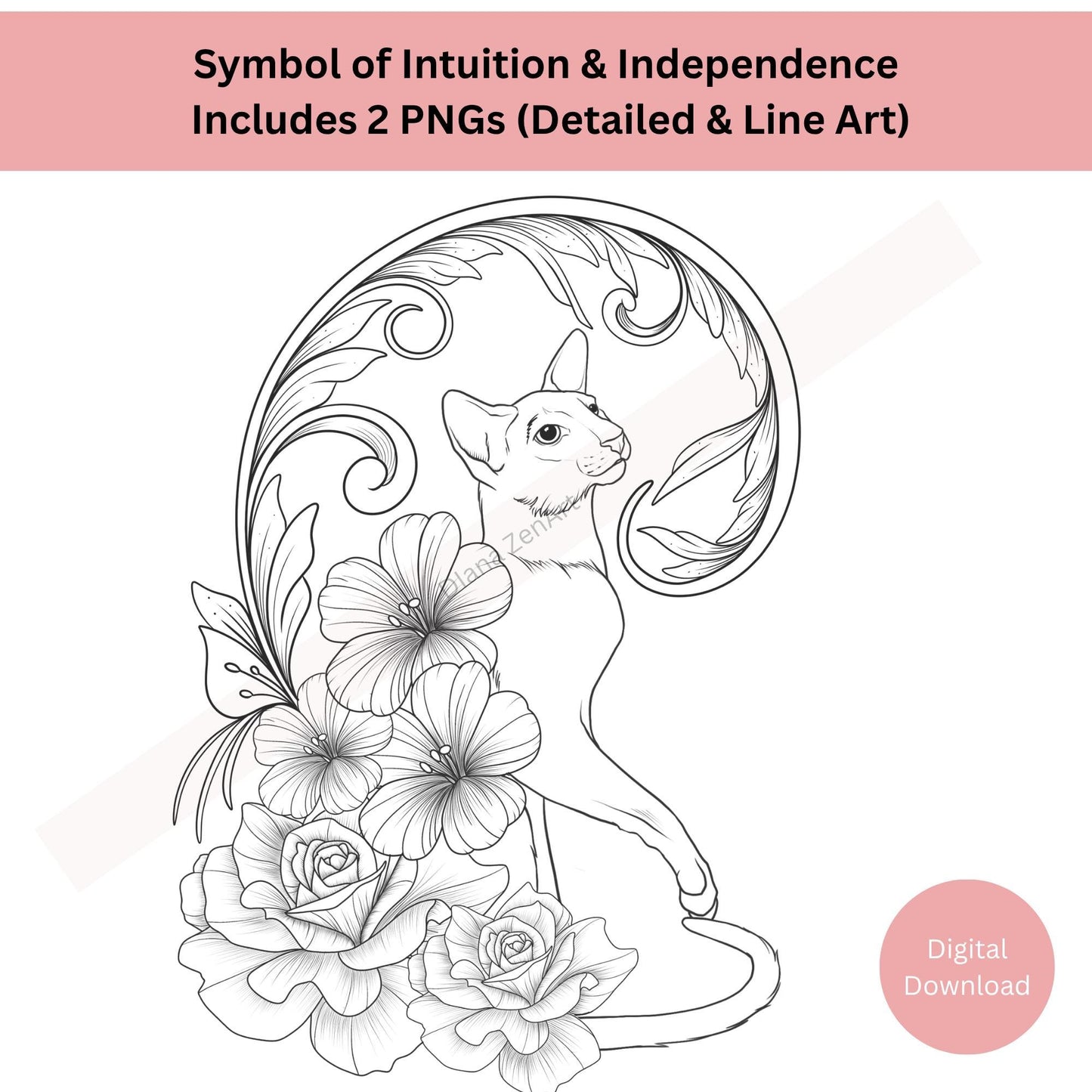 Sphynx cat tattoo design in ornamental mystical line art style