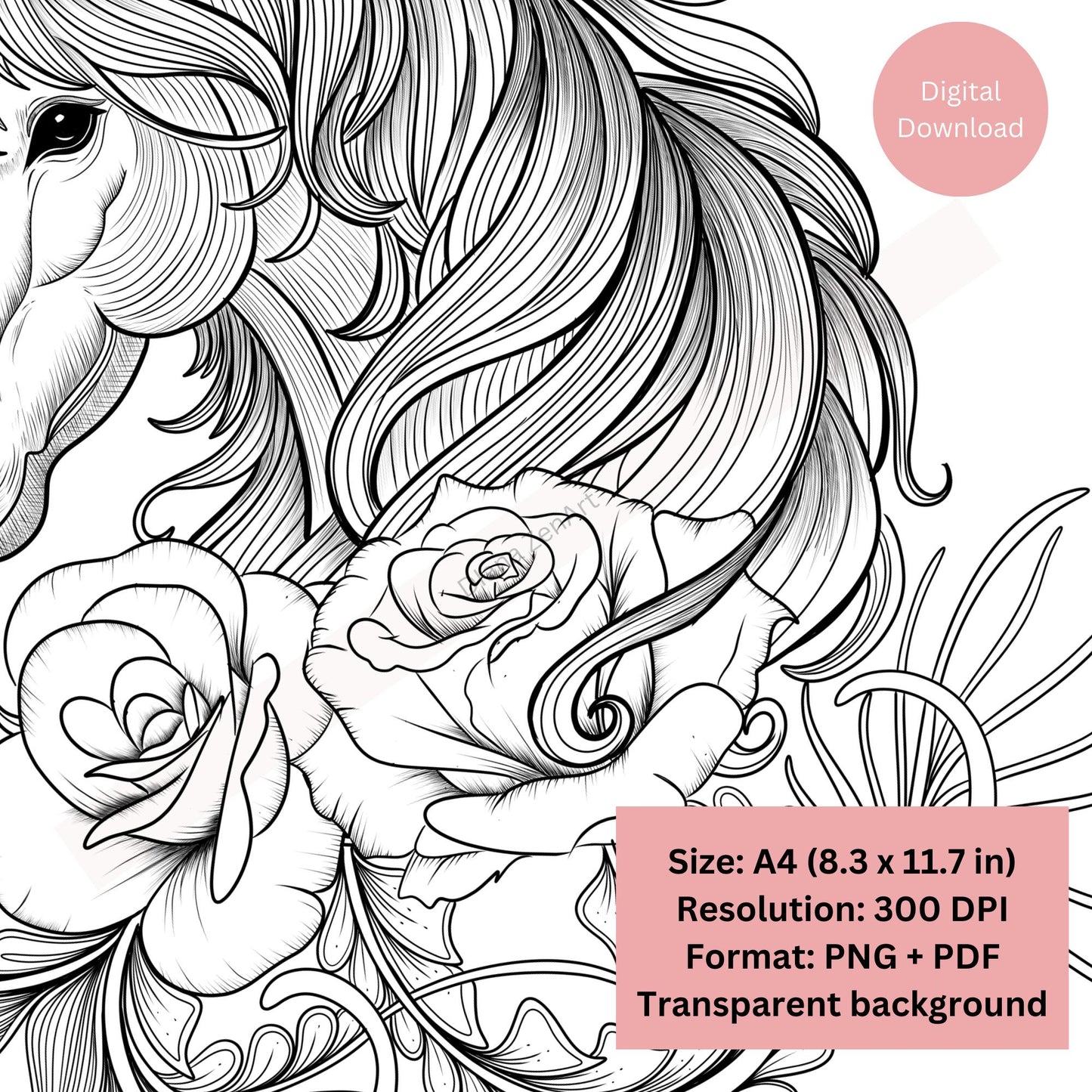 Horse and Roses Tattoo Design