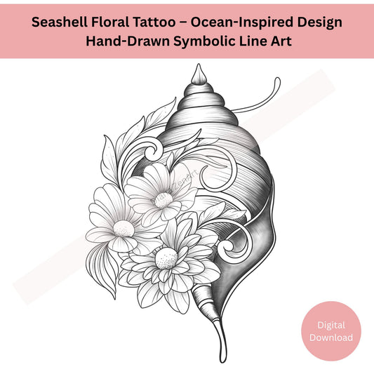 Seashell Floral Tattoo Design