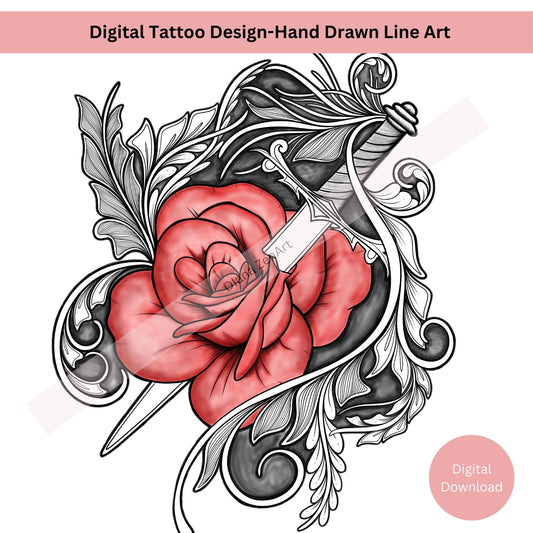 Rose and Dagger Tattoo Design