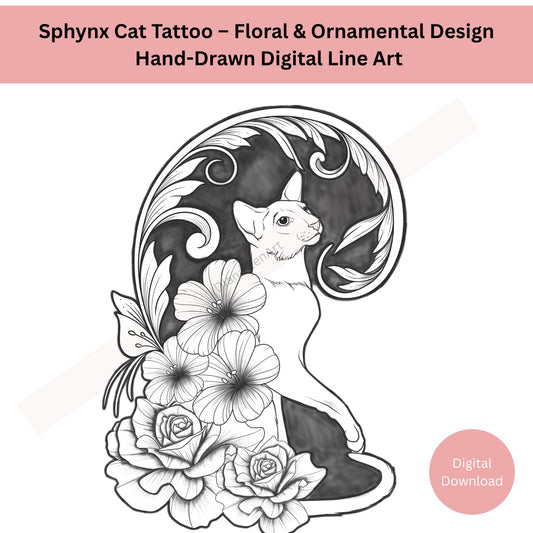 Sphynx Cat Tattoo Hand Drawing Design