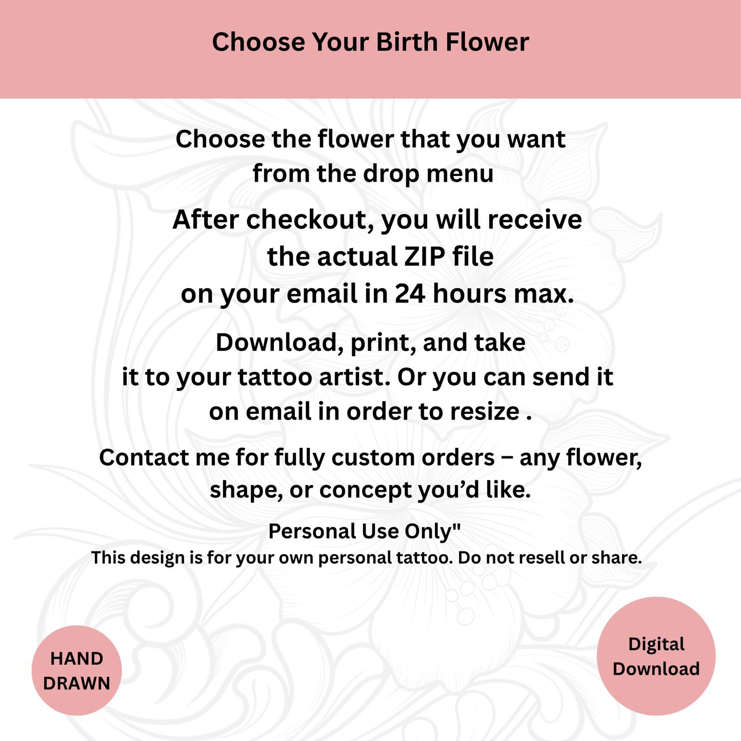 Custom Birth Flower Cross Tattoo Design – Digital Download (Delivered in 24h)