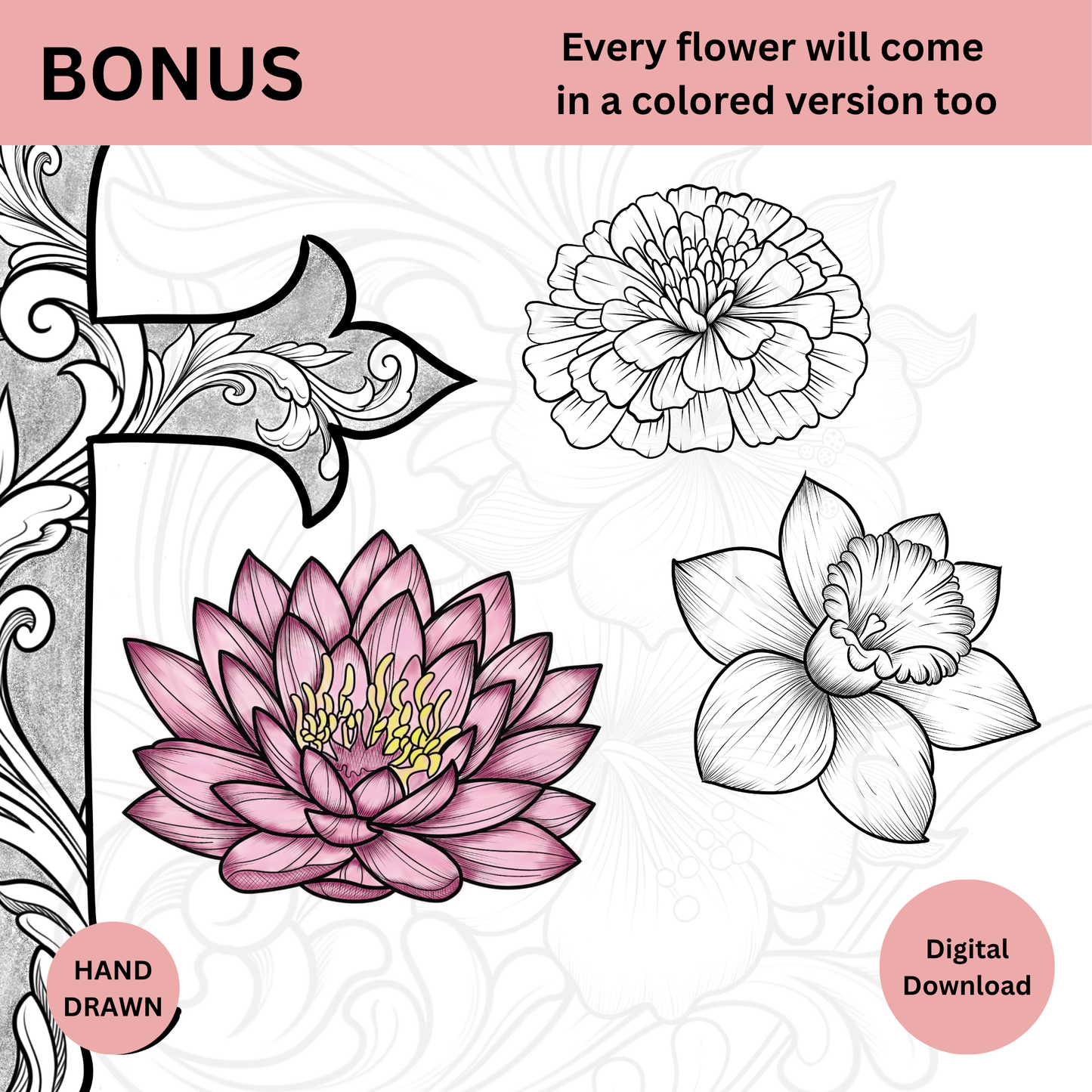 Custom Birth Flower Cross Tattoo Design – Digital Download (Delivered in 24h)