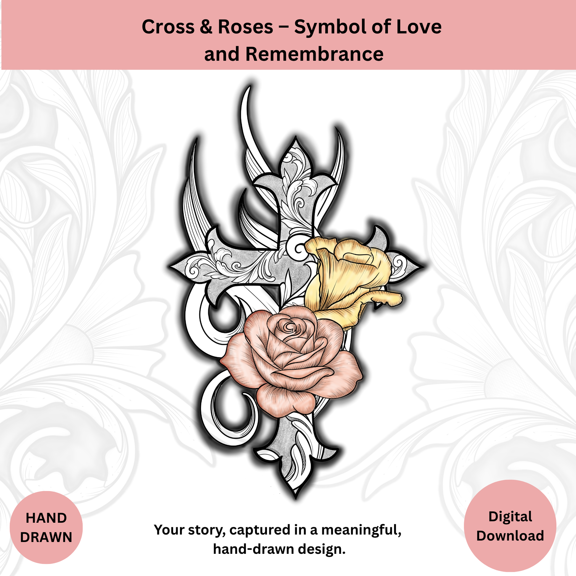 Cross tattoo design with Roses