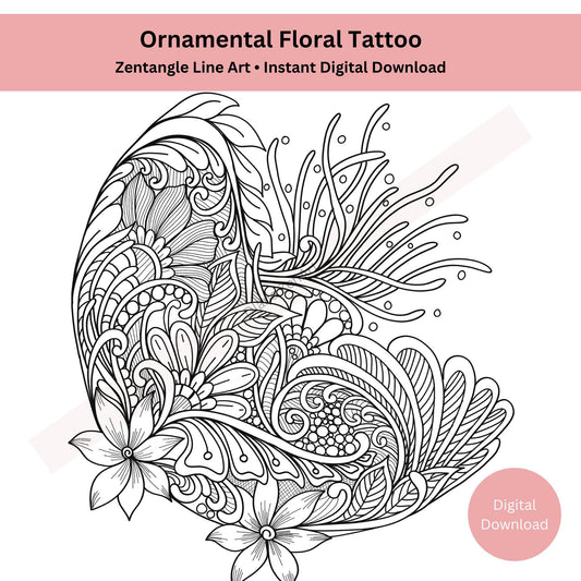 Abstract floral tattoo design in artistic line art style
