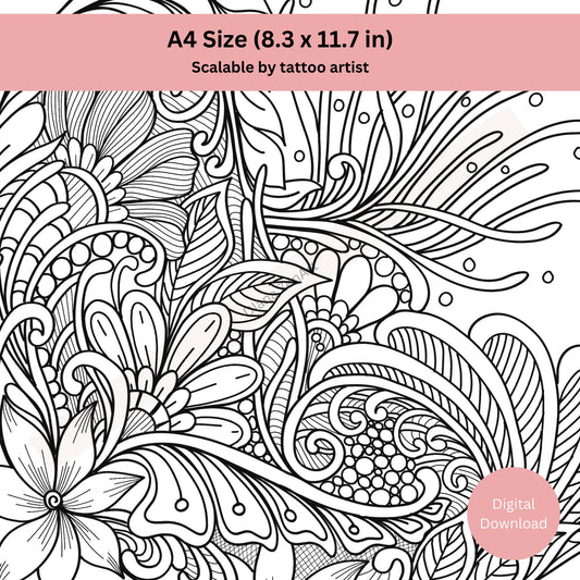 Line art abstract floral tattoo showing creative movement and expression
