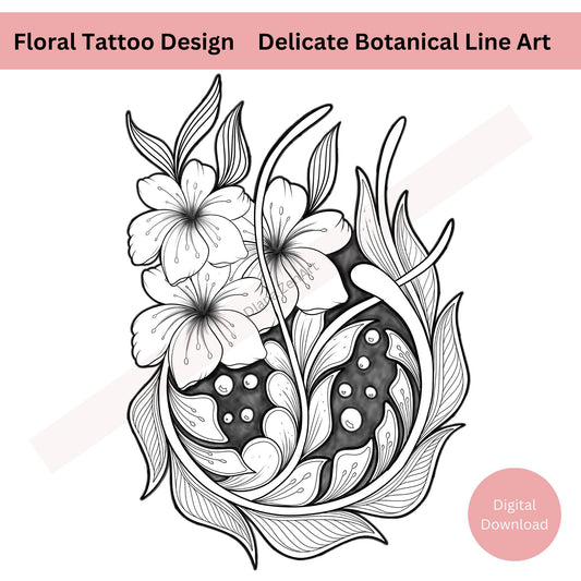 Delicate Floral Tattoo Design Hand Drawn