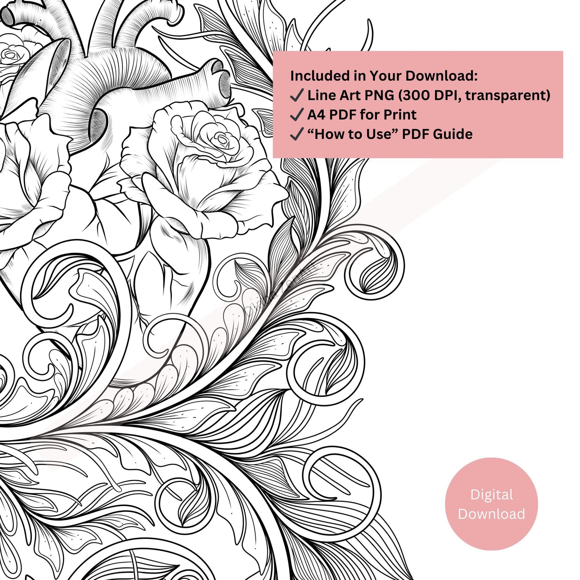 Anatomical heart tattoo with roses showing emotional and dramatic symbolism
