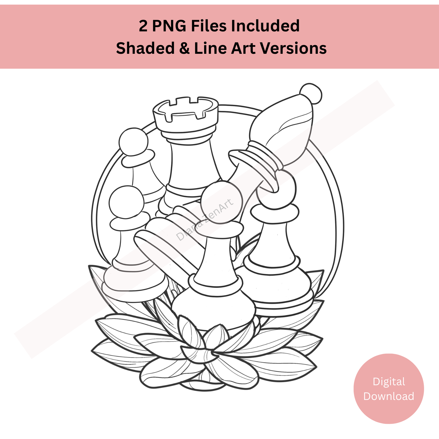 Chess tattoo with lotus flower symbolizing strategy and inner balance in line art style
