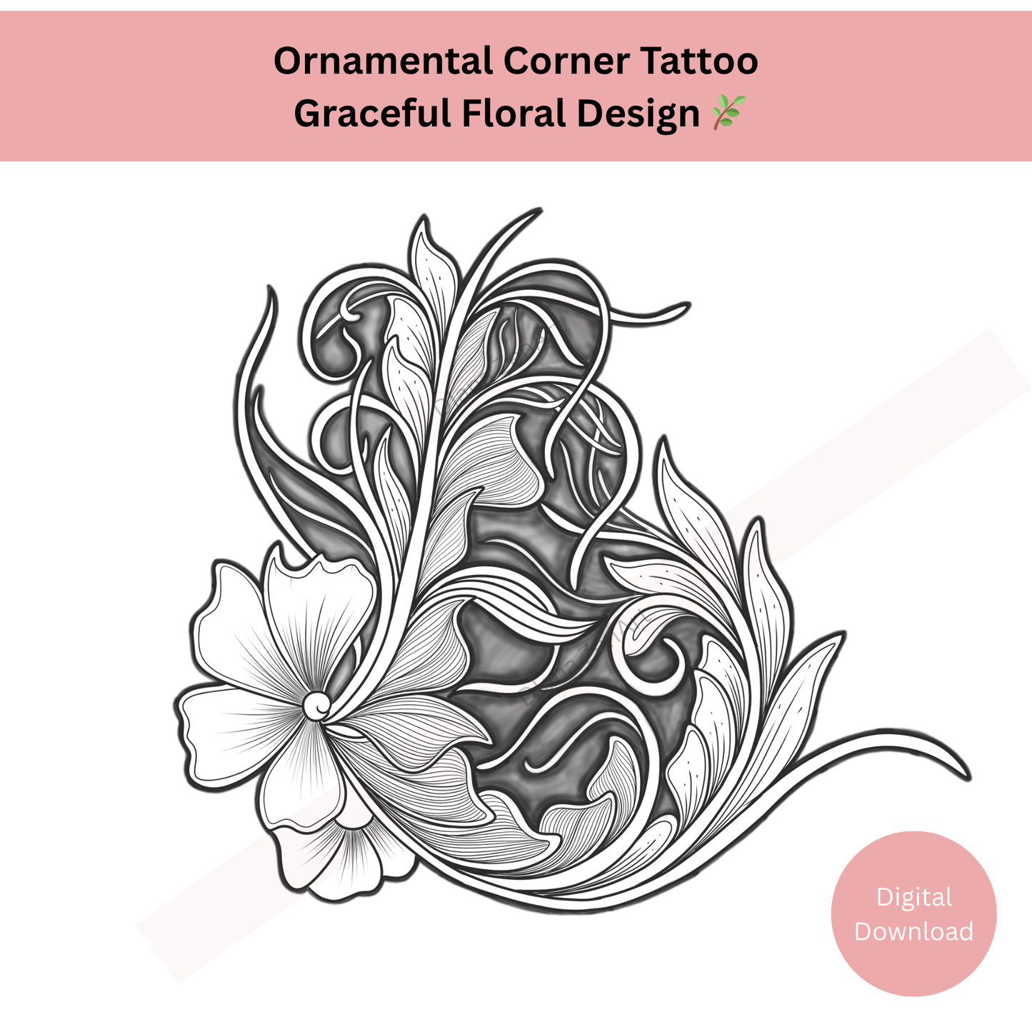Decorative botanical tattoo with ornamental line art details
