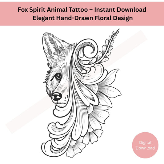 Hand-Drawn Ornamental Fox Animal & Floral Line Art