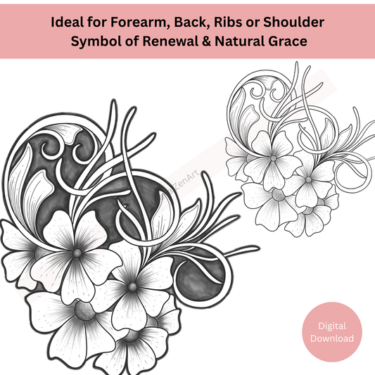 Fine line botanical flower tattoo showing elegant line work
