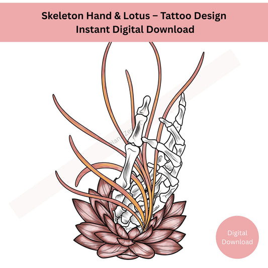 Skeleton Hand and Lotus Tattoo