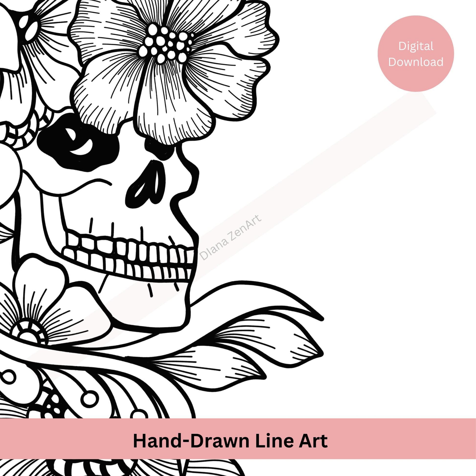 floral-skull-tattoo-design-aesthetic-line-art