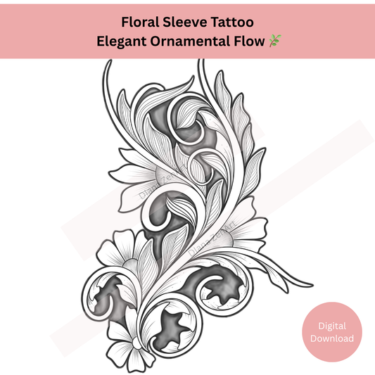 Floral sleeve tattoo design with ornamental flowing composition for arm tattoos