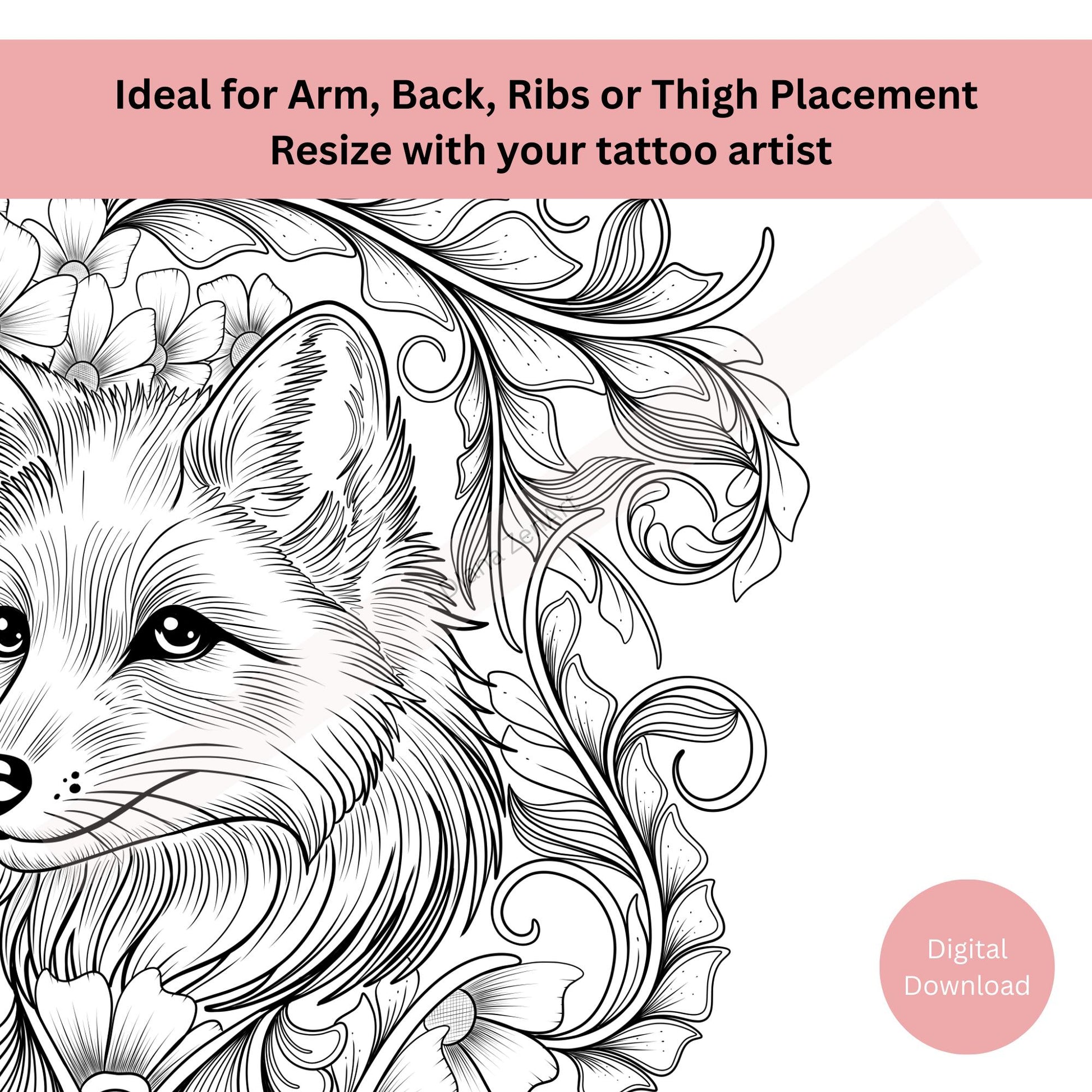 Digital fox tattoo design available as high resolution download