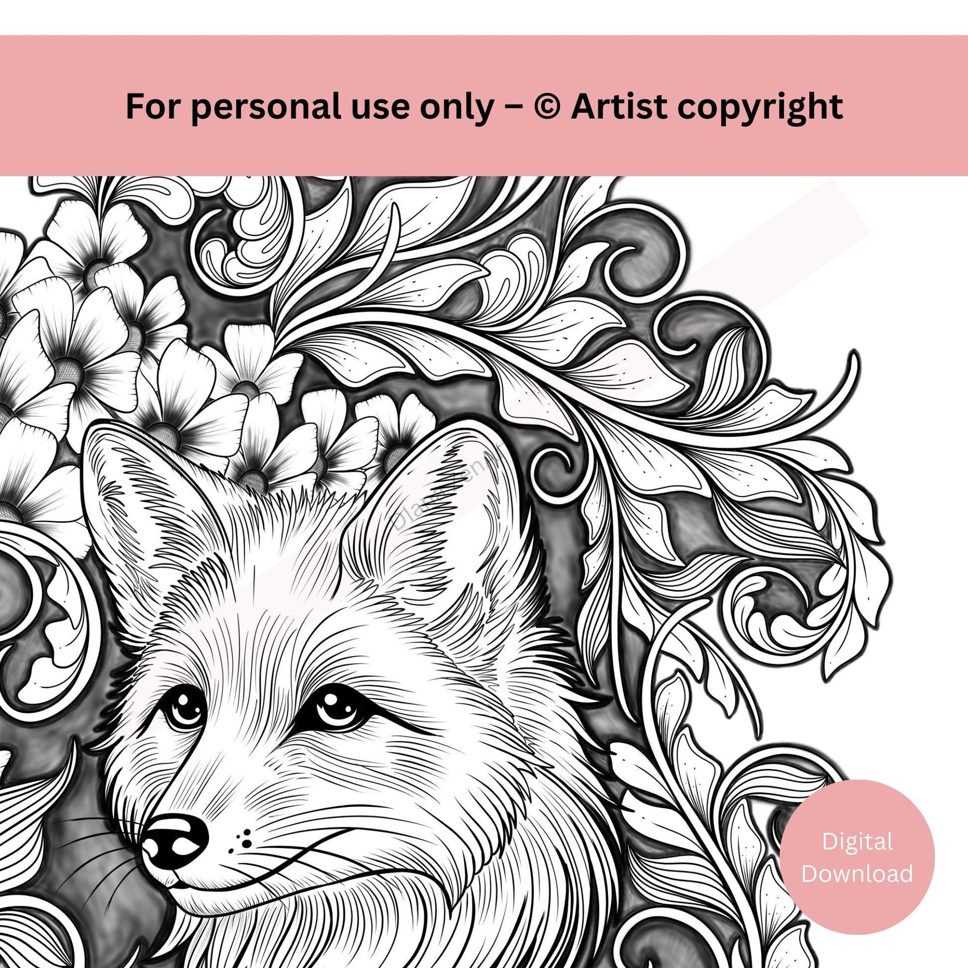 Close-up of fox tattoo line art showing refined expressive detail