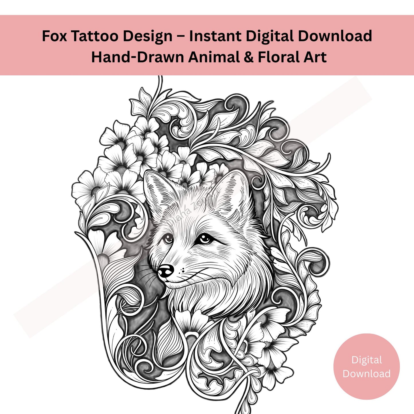 Line art fox tattoo highlighting clever symbolic detail